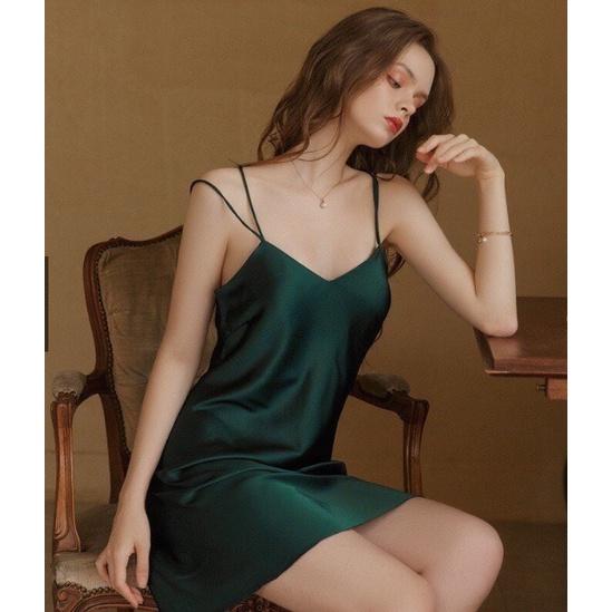 Đầm Ngủ Sexy Hai Dây Chất Liệu Lụa Latin Cao Cấp, Đồ Ngủ Cao Cấp Mặc Nhà