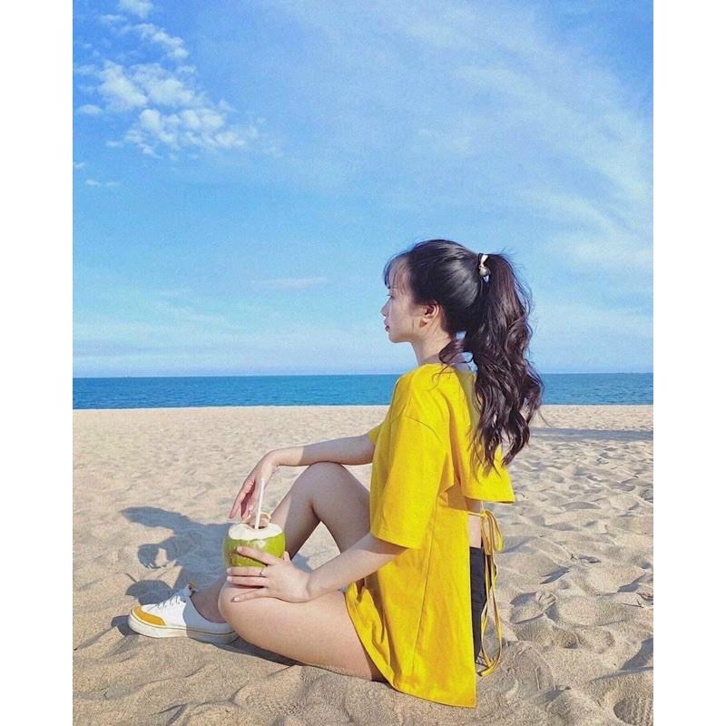 Áo hở lưng phom rộng cột nơ