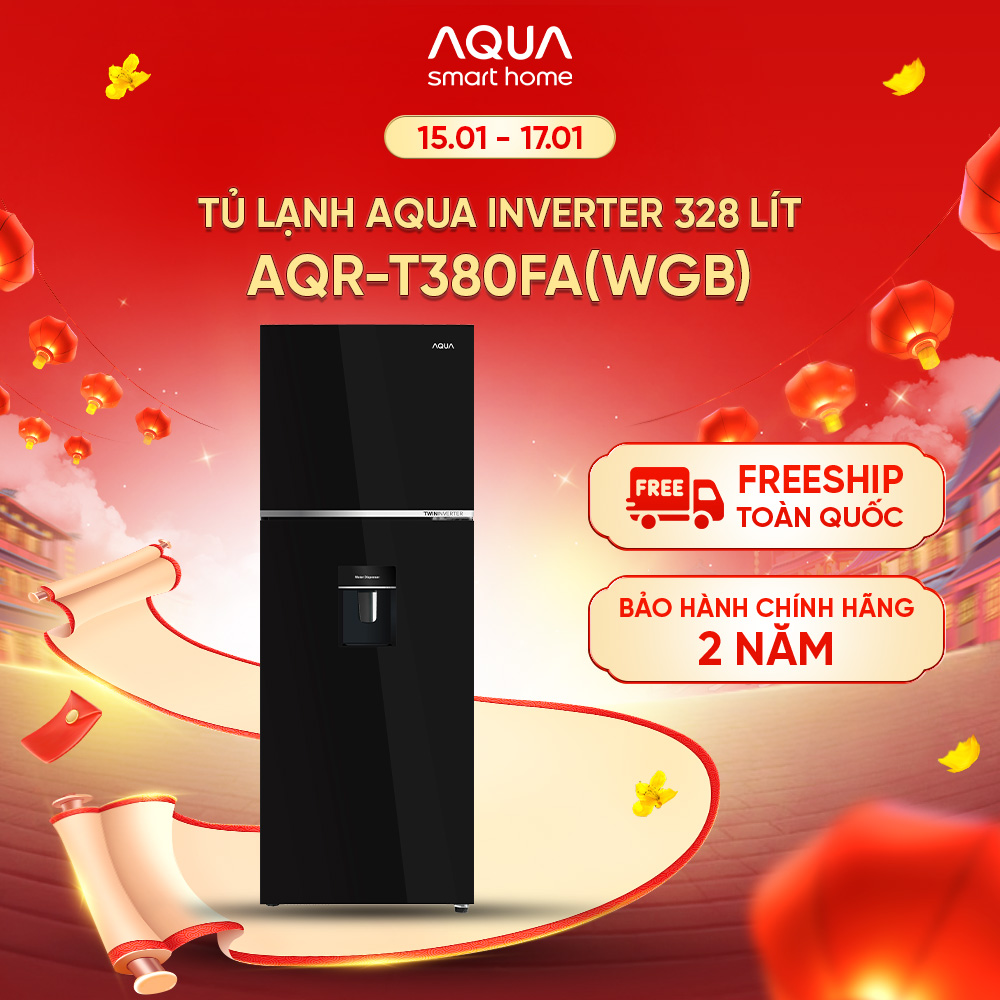 Freeship toàn quốc - Tủ lạnh ngăn đông trên Aqua 328L AQR-T380FA(WGB) - Bảo hành 2 năm - Hàng chính hãng