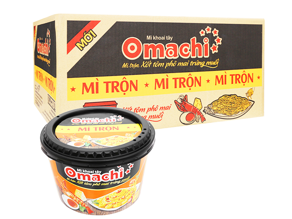 Thùng 12 hộp mì trộn Omachi xốt tôm phô mai trứng muối 105g