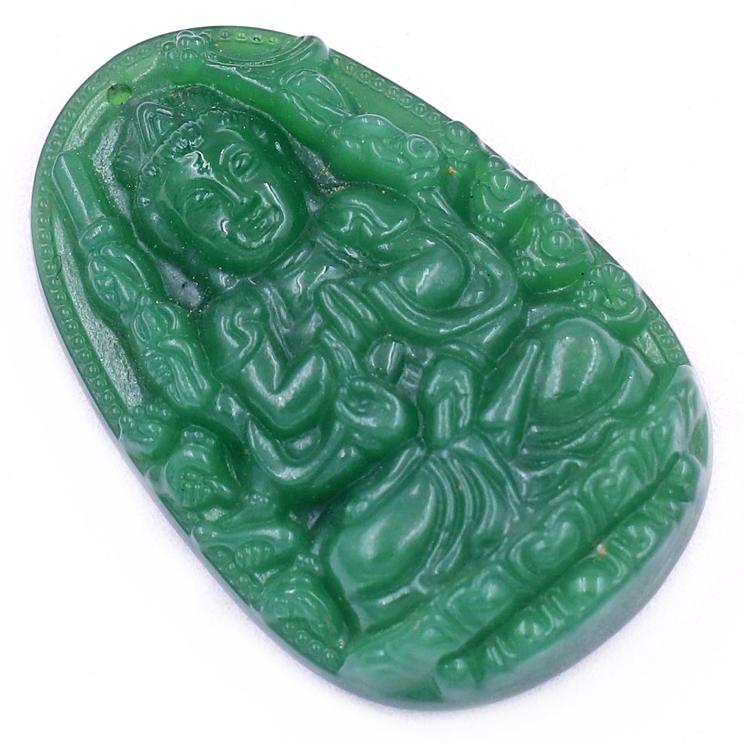 Mặt Phật Thiên thủ thiên nhãn đá thạch anh xanh lá 3.6 cm kèm móc và dây chuyền inox, Mặt Phật bản mệnh, Quan âm nghìn tay nghìn mắt
