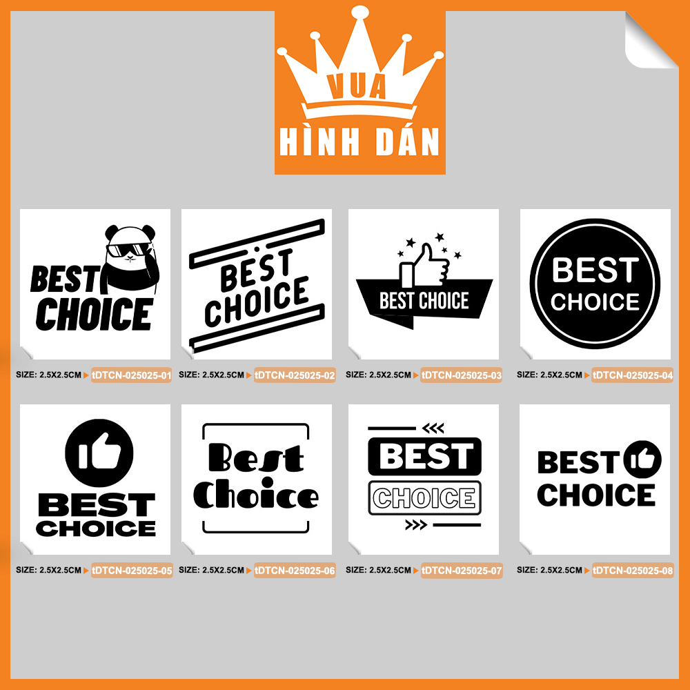 Set 100/200 sticker BEST CHOICE (2.5x2.5cm) tem dán mini LỰA CHỌN HÀNG ĐẦU dành cho shop (1.069)