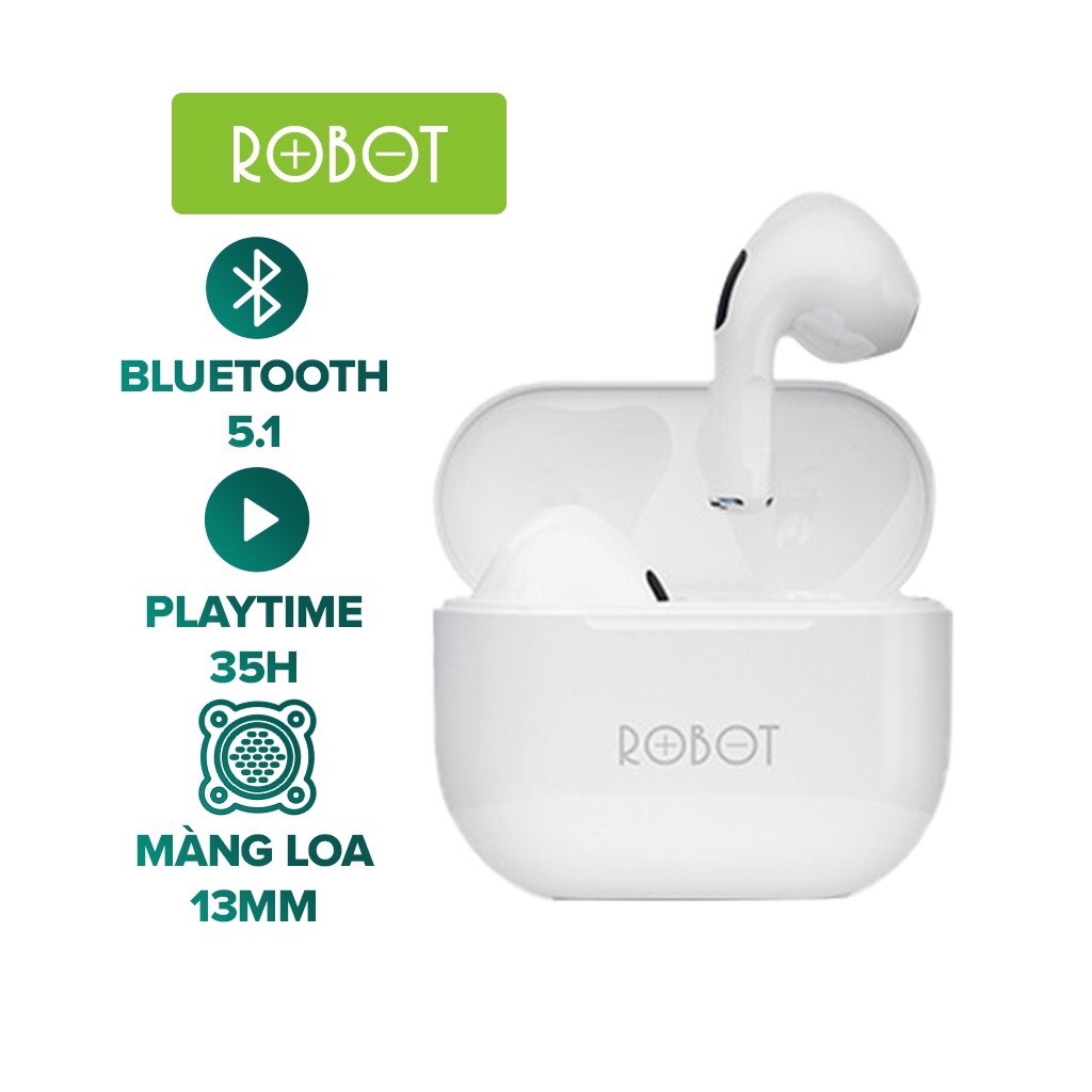 Tai Nghe Bluetooth True Wireless ROBOT T50 In Ear - Chống Nước IPX4, Thời Gian Sử Dụng Lên Đến 35h - Hàng Chính Hãng