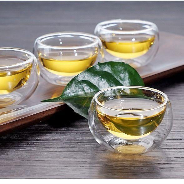 Bộ 1 Ấm trà trơn 600ml và 6 cốc uống trà 2 lớp, thủy tinh chịu nhiệt - Hàng xuất châu Âu