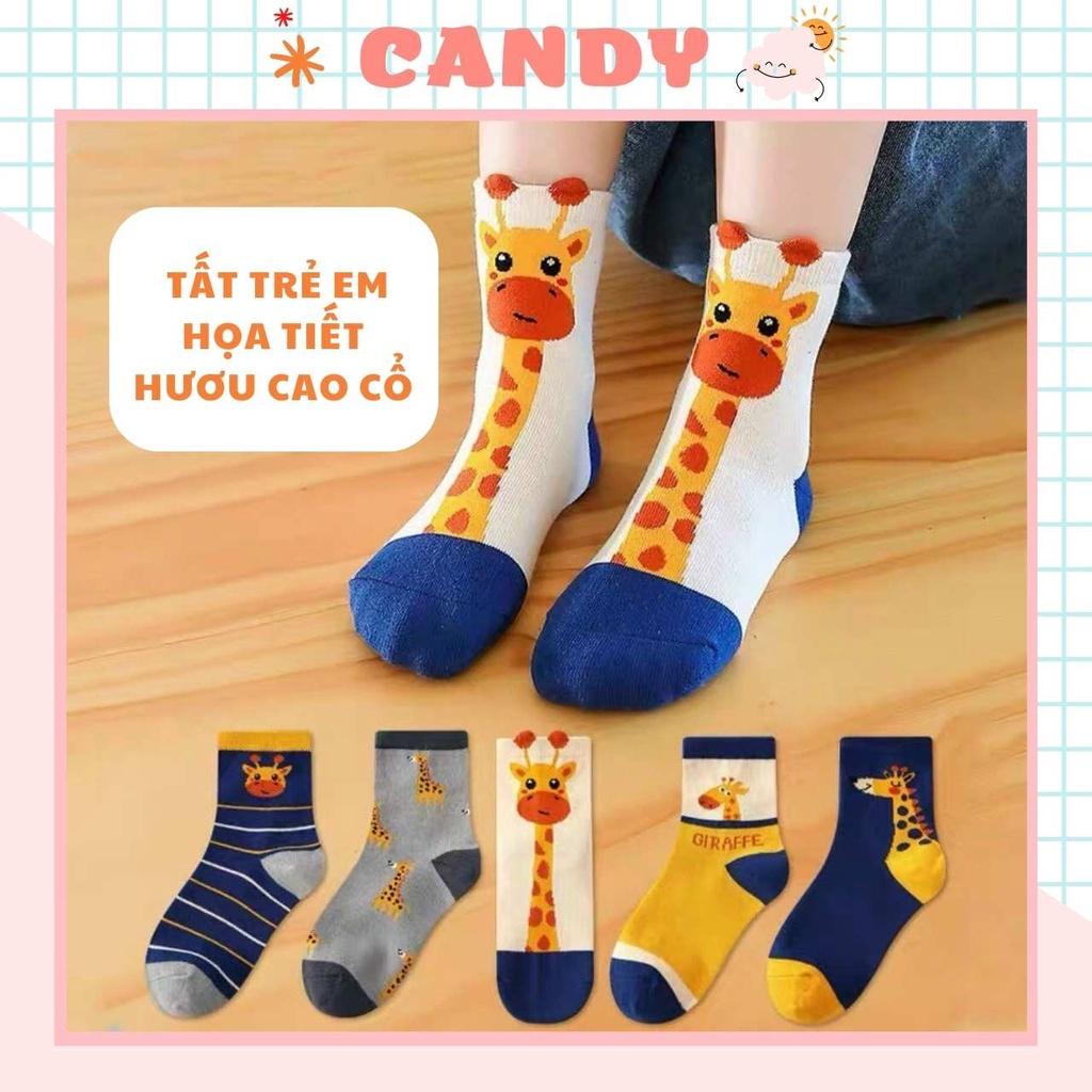 Tất trẻ em, Set 5 đôi tất mẫu hươu cao cổ chất liệu cotton mềm mại thoáng khí cho trẻ, Size 1-4 tuổi