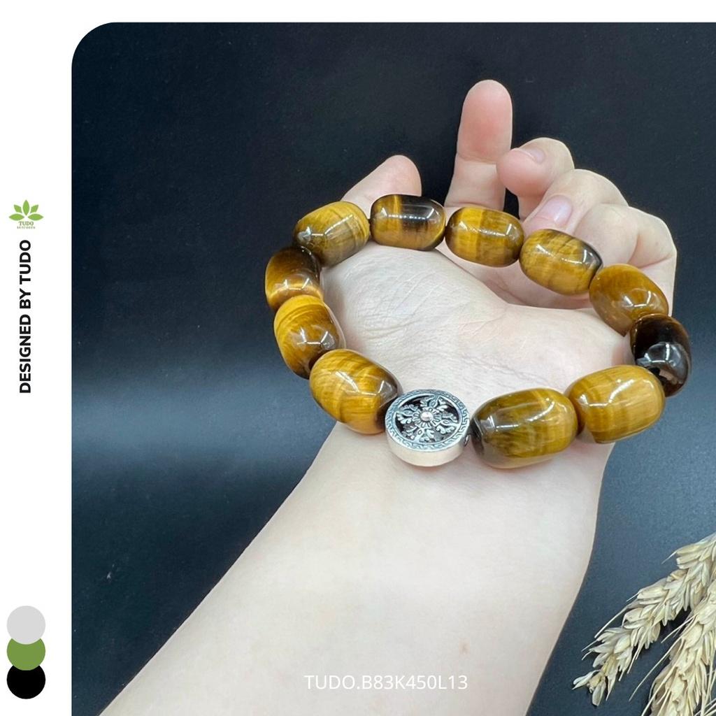 Vòng Tay Nữ Đẹp - Vòng Phong Thủy Mệnh Thổ Kim TUDO VCBMHNV AG925 B83K450L13 Charm Bánh Xe Pháp Luân - Trí Tuệ