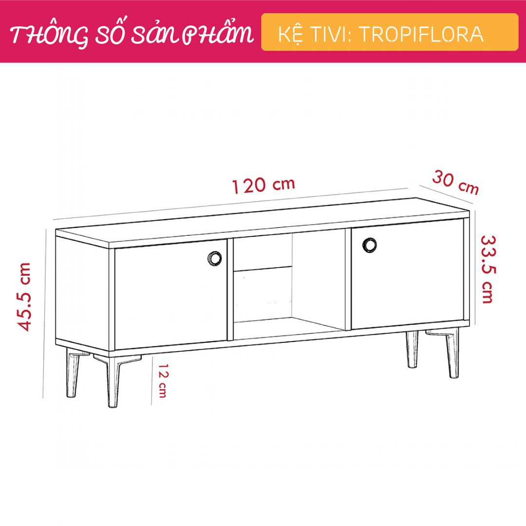 Kệ tivi gỗ hiện đại SMLIFE Tropiflora | Gỗ MDF dày 17mm chống ẩm | D120xR30xC45.5cm