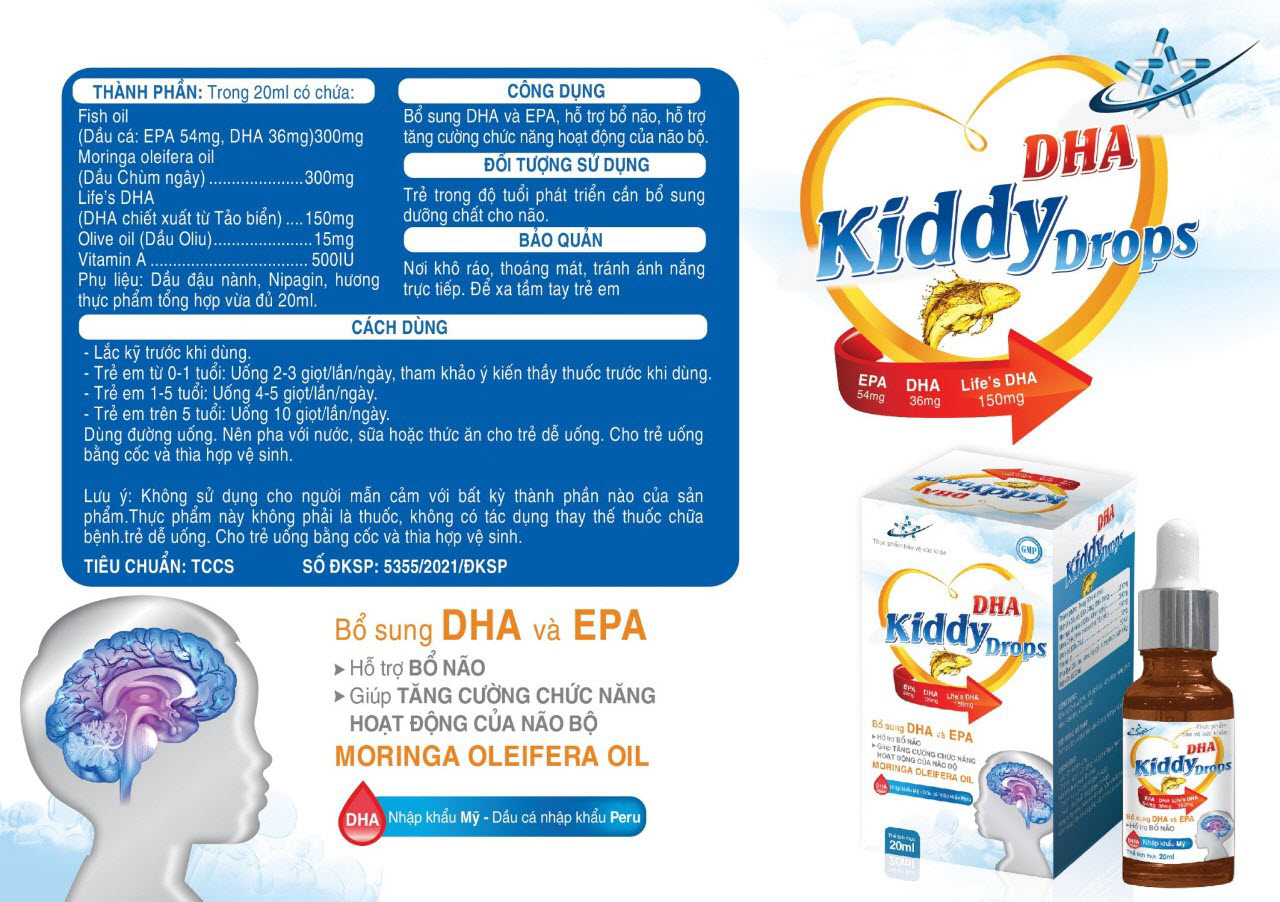 Siro Uống Cho Bé DHA KIDDY DROPS - Nguyên Liệu Nhập Khẩu Từ Mỹ - Hỗ Trợ Bổ Não, Tăng Cường Chức Năng Hoạt Động Của Não Bộ