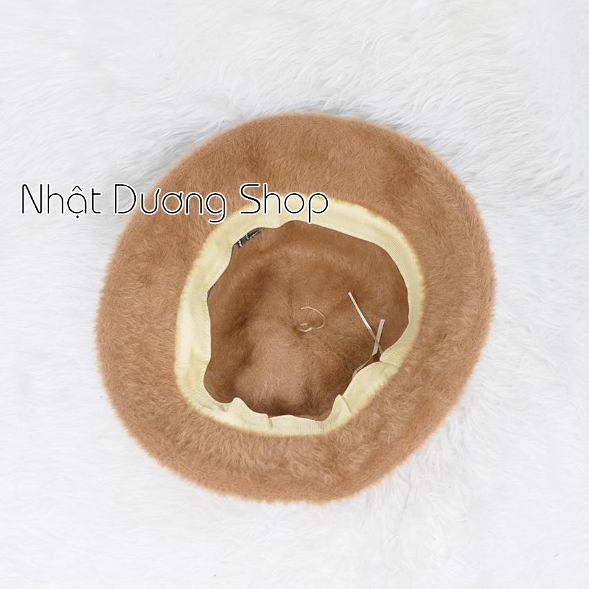 Mũ bo cụp lông thỏ, nón tai bèo vành tròn hàng quảng châu thêu chữ Geline, vành 5cm phù hợp cho bạn nữ đội đi du lịch.