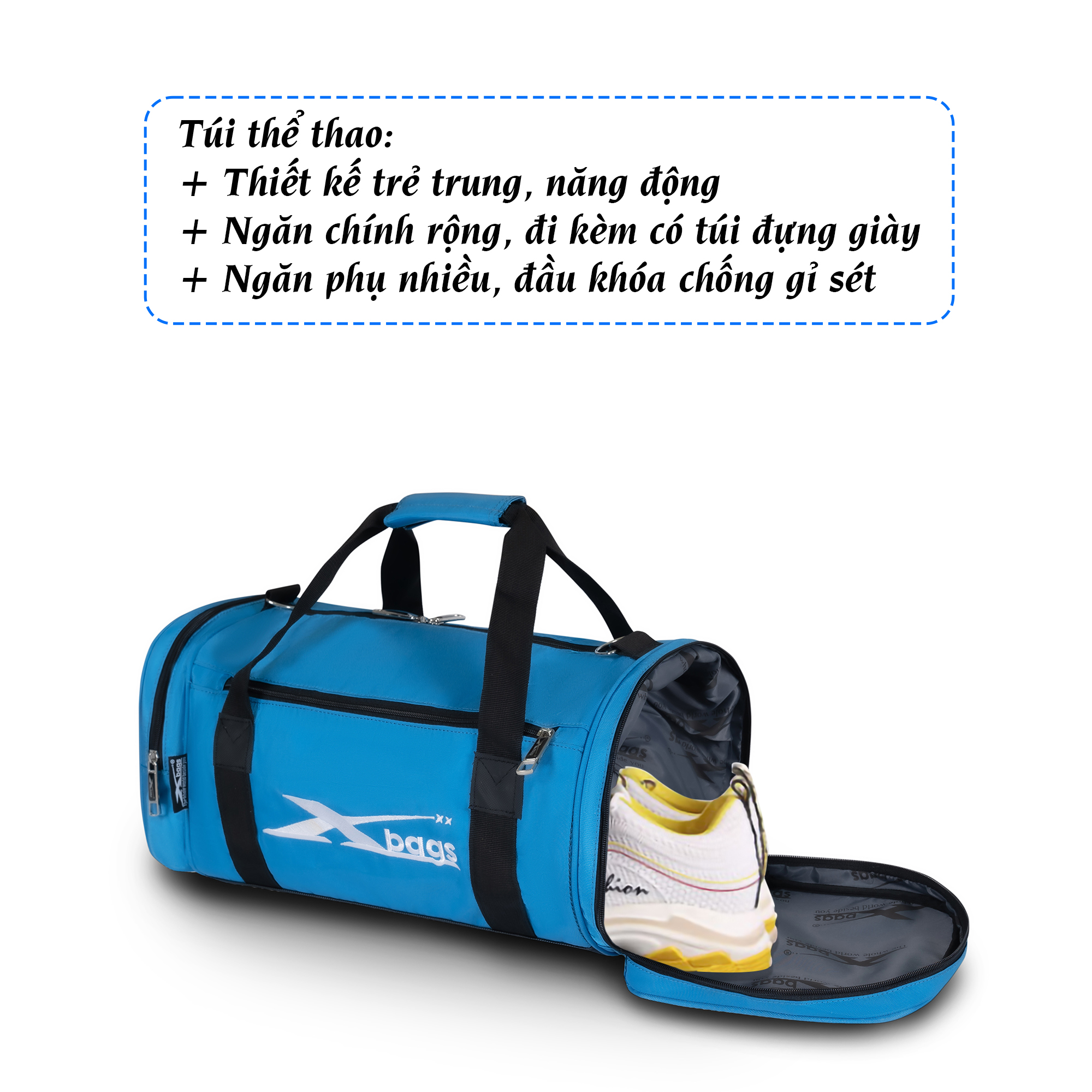 Túi du lịch nhỏ gọn có ngăn để giày XBAGS Xb 6003 túi trống thể thao, tập gym