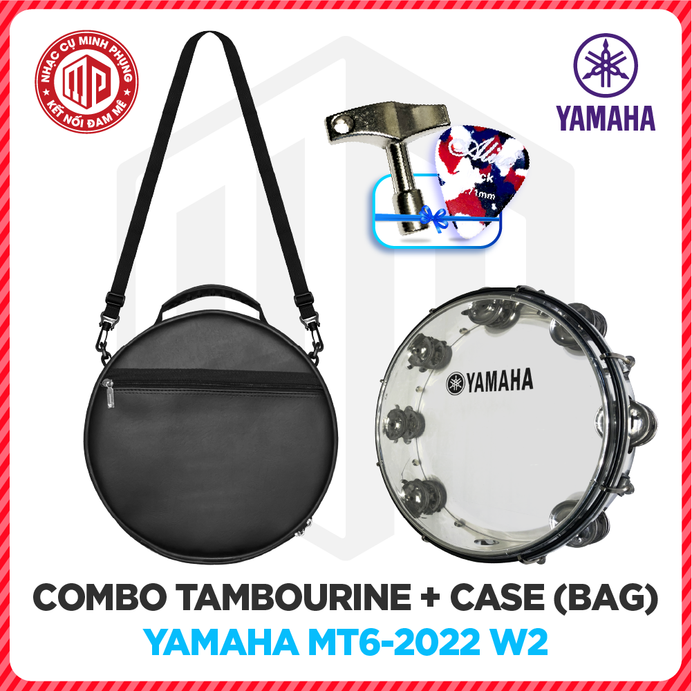 Combo Trống lắc tay/ Lục lạc gõ bo/ Tambourine Yamaha MT6 W2 + Bao đựng/ Túi đựng 3 lớp Da simili - Hàng chính hãng