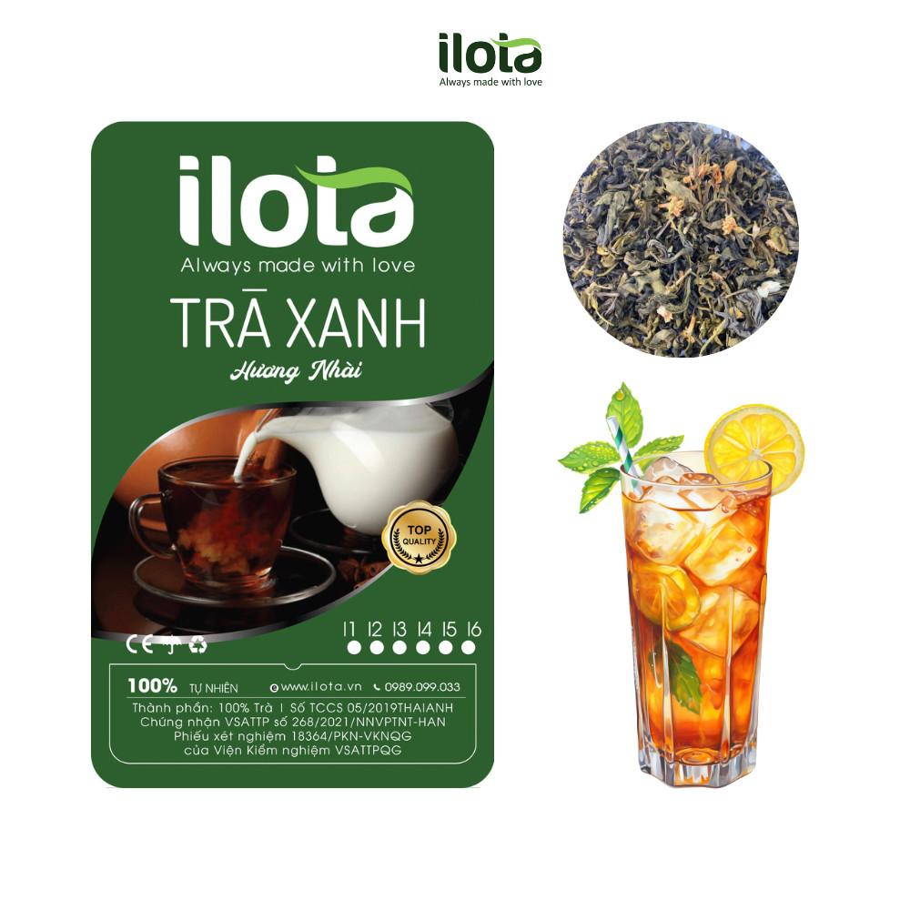 Trà xanh hương nhài ILOTA nguyên chất để pha trà hoa quả, trà chanh trà ủ lạnh 500g