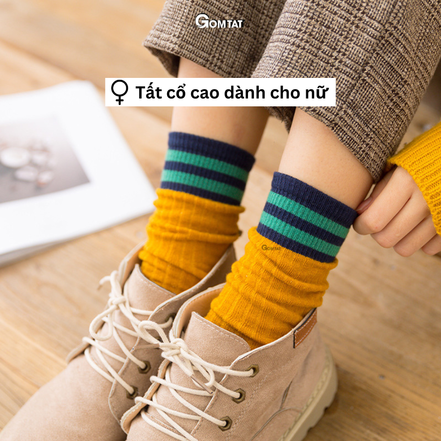 Tất nữ cổ cao gần đầu gối mẫu sọc ngang, vớ nữ cao cổ thời trang phong cách Hàn Quốc mềm mịn thoáng mát - LISU26-TATGOI