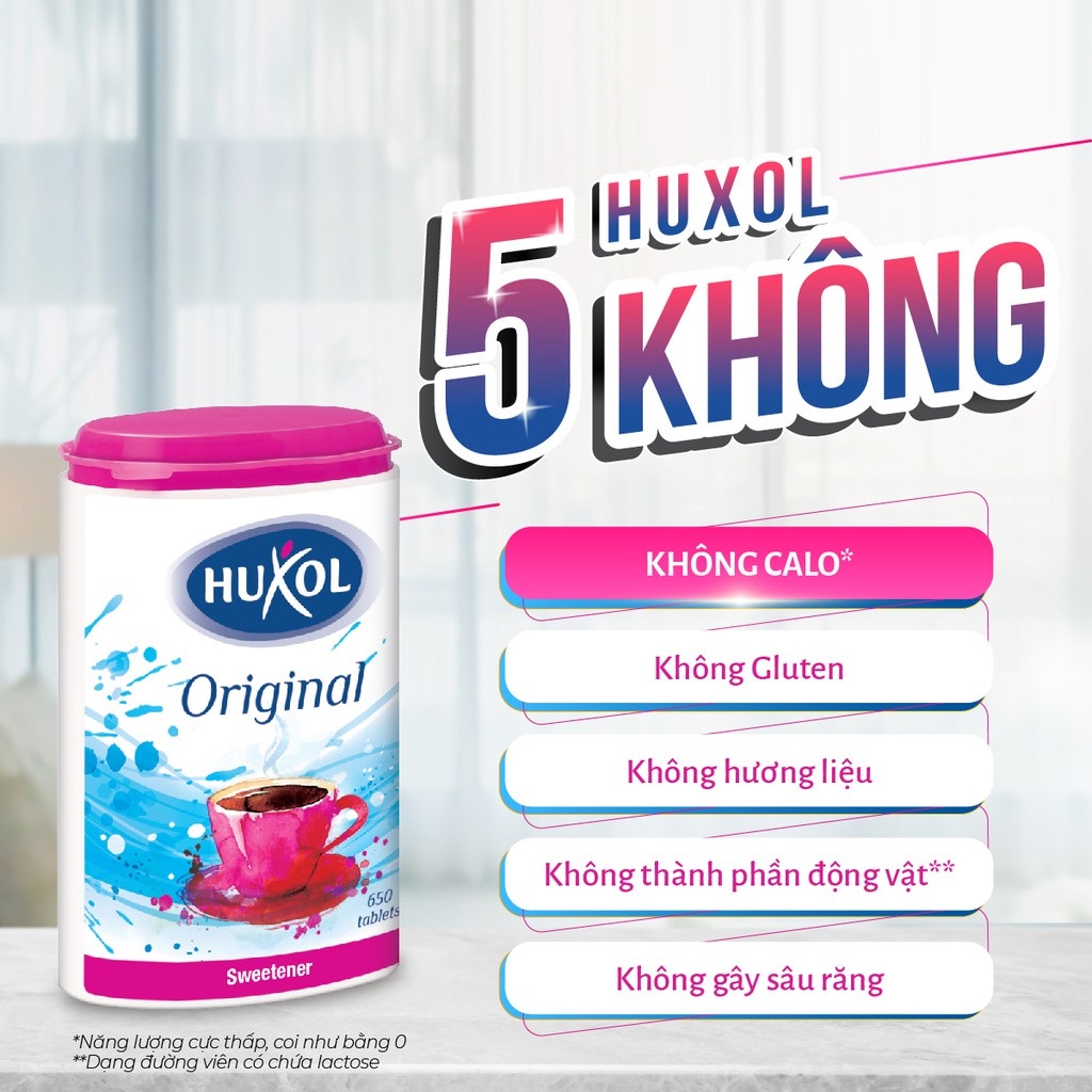 Đường Ăn Kiêng Huxol - Dòng Original  (650 viên/ hộp) - Dành cho người tiểu đường, không calo, hỗ trợ người muốn giảm cân - Nhập khẩu từ Đức