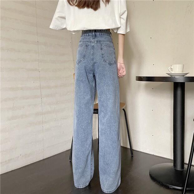 Quần Jeans Ống Rộng In Trái Tim Dọc - Quần Ống Rộng Nữ Dáng Suông Lưng Cao Ulzzang Q45