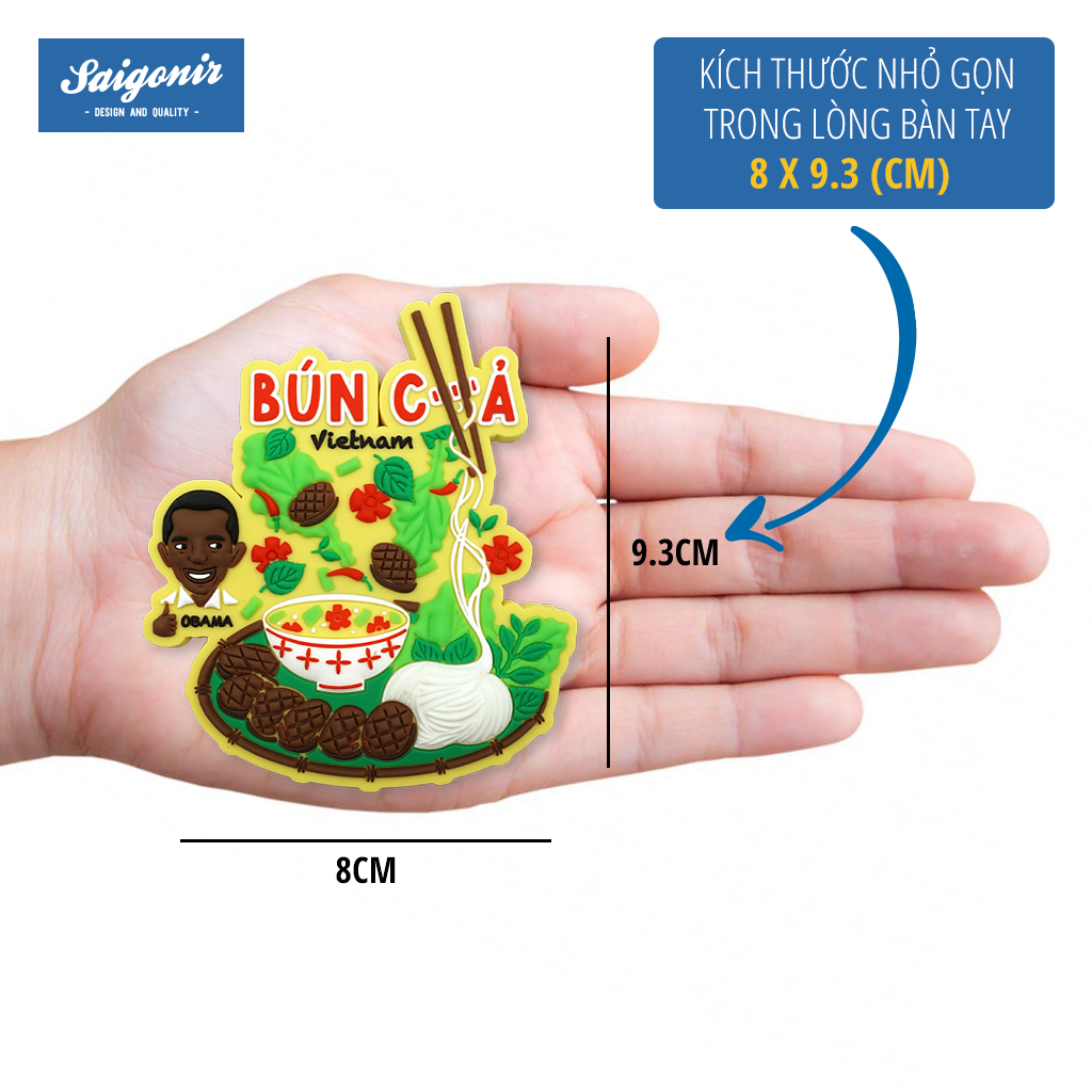 Nam Châm Hít Tủ Lạnh Saigonir Hình Bún chả Obama Chất Liệu Nhựa Dẻo PVC Kích Thước 8*9.3cm Phù Hợp Làm Quà Sinh Nhật, Quà Lưu Niệm Cho Người Nước Ngoài