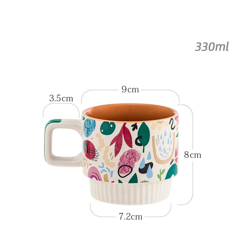 Cốc sứ uống cafe cao cấp 320ml họa tiết màu sắc nổi bật