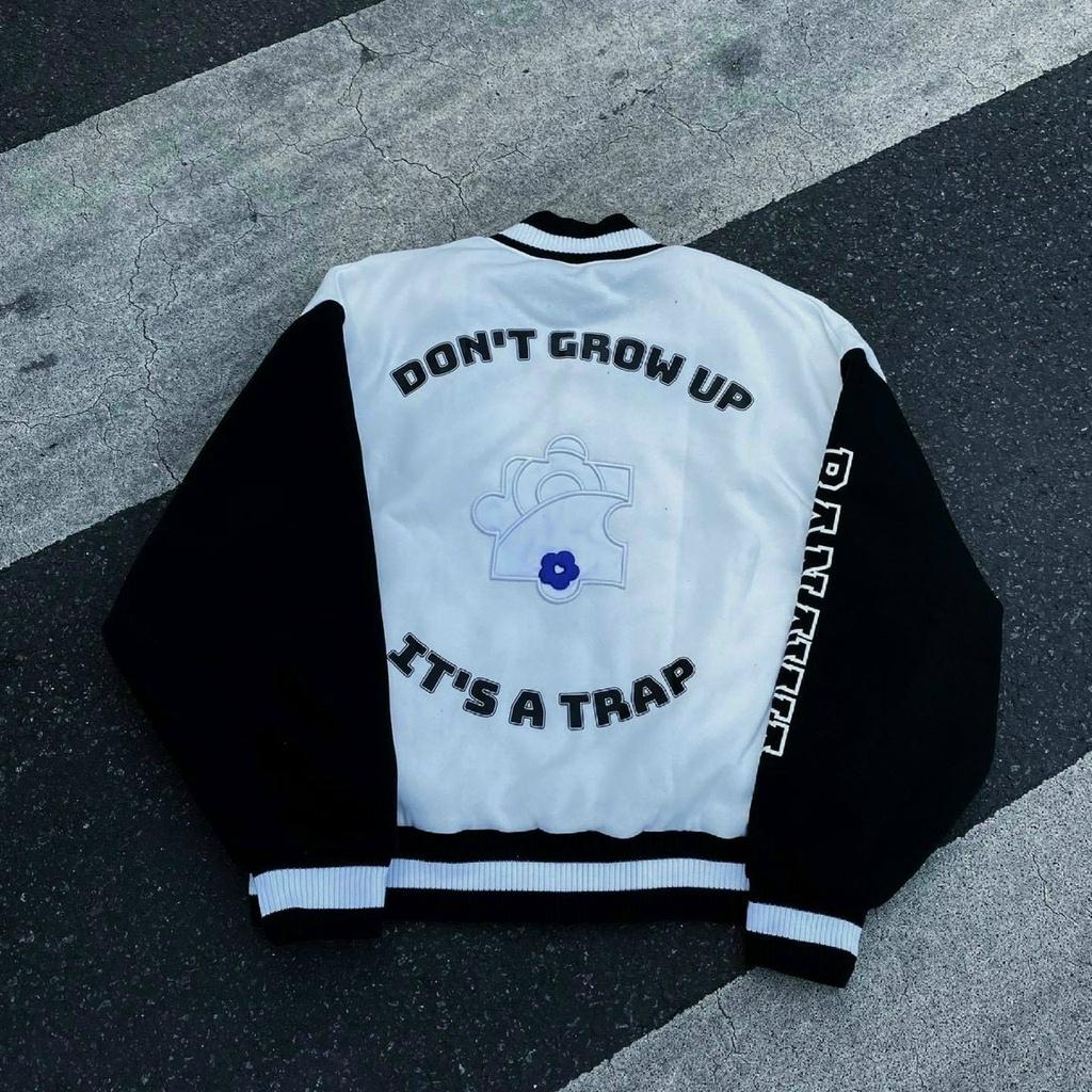 Áo khoác nỉ bomber nam nữ chất nỉ lót bông dày dặn cúc bấm It's a trap