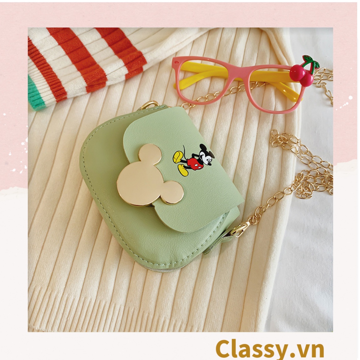 Túi xách đeo chéo da trơn khóa mickey siêu xinh, đủ màu T291
