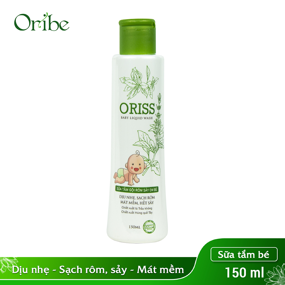 Sữa Tắm Gội Hằng Ngày Cho Bé Dịu Nhẹ Không Cay Mắt hỗ trợ Trị Rôm Sẩy  Oriss Baby (chai 150ml)