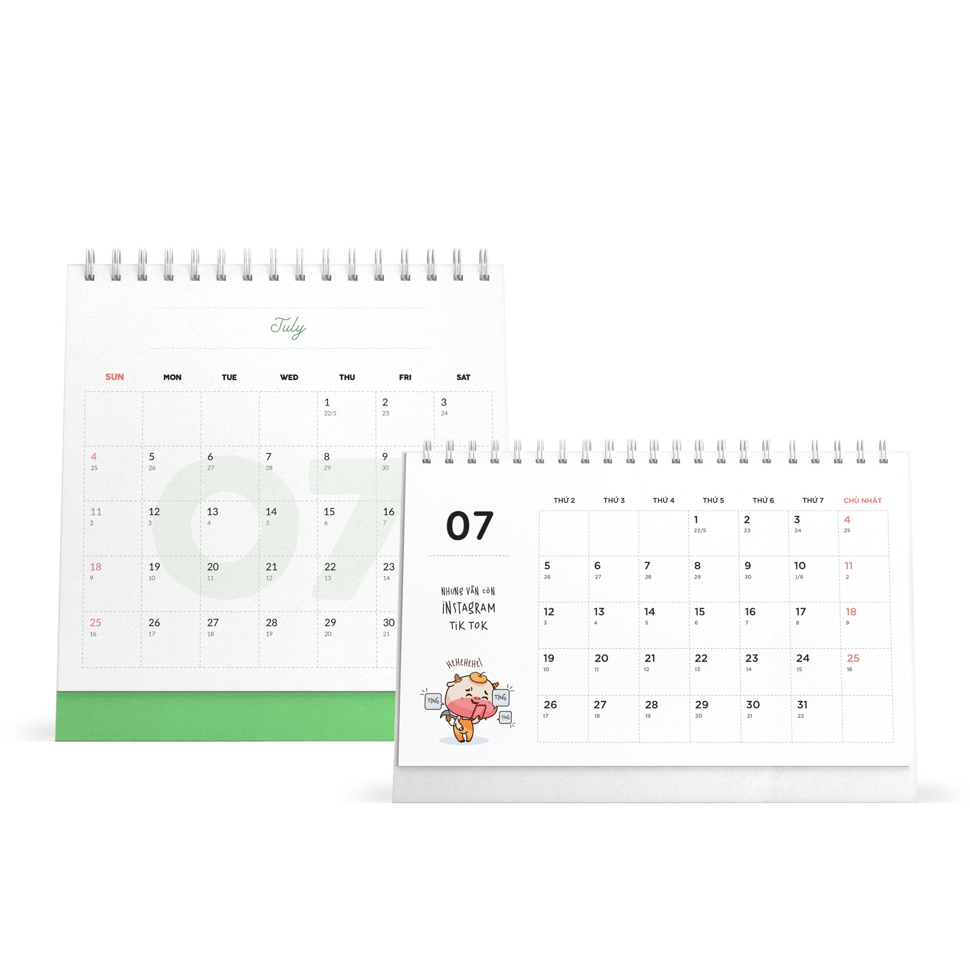 Combo lịch bàn SDstationery 2021 - Lịch ngang chữ nhật HỨA SỐNG TỐT (con trâu) và Lịch đứng vuông LIVE GREEN (sống xanh)