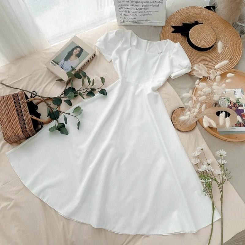 Đầm dự tiệc maxi Phong Cách Quyến Rũ Sang Trọng Thời Trang Thích Hợp Mặc Đi Dự Tiệc, Du Lịch Đầm váy xoè cổ vuông tay ngắn 3 màu
