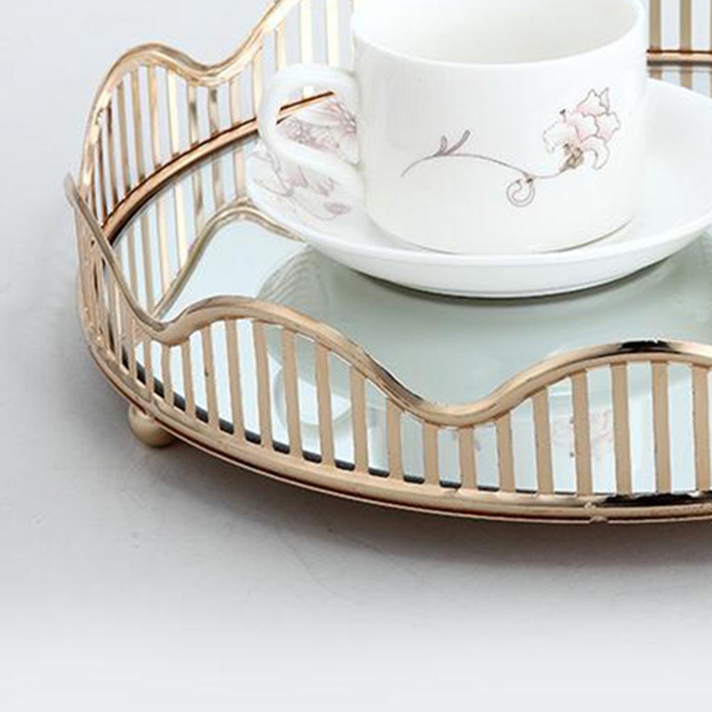 Mirrored Tray Perfume Plate Jewelry Box, Makeup Holder Bathroom Organizer