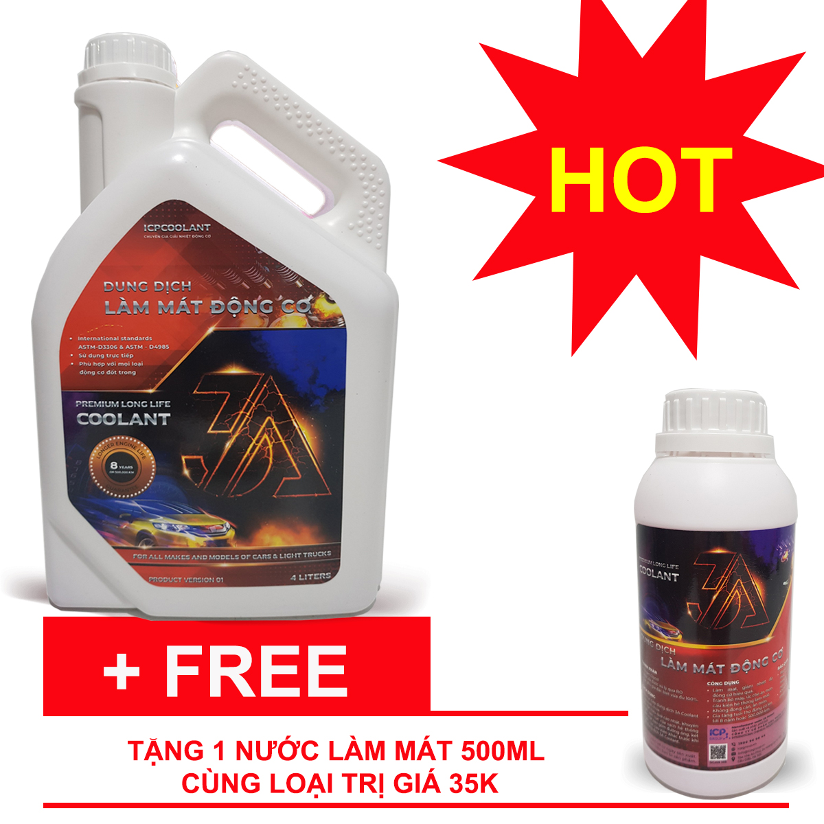Nước làm mát xe ô tô màu đỏ 3A Premium Longlife Coolant 4L tặng lon 500ml