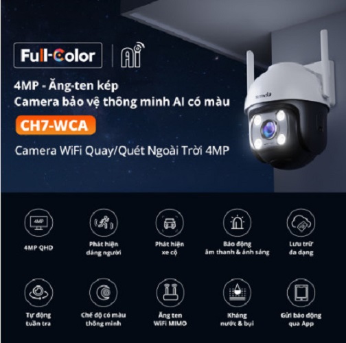 Camera WiFi Tenda Ngoài Trời CH3/CH7 Full HD 1080P/2MP/4MP/2K, Quay Quét 360 Độ, Tích Hợp Công Nghệ AI - Hàng chính hãng