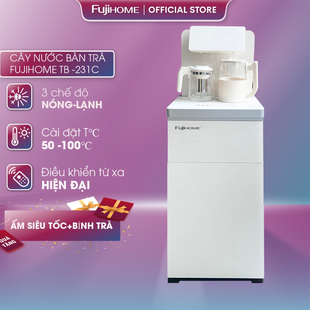 Cây nước nóng lạnh bàn trà cafe Fujihome nhập khẩu cài đặt nhiệt độ sôi, máy nước nóng lạnh bình âm điều khiển từ xa - hàng chính hãng