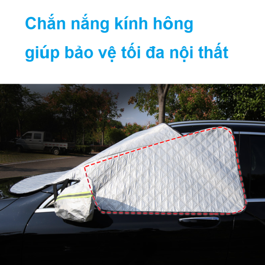 Tấm bạt chắn nắng kính lái, hông xe và gương chiếu hậu xe ô tô 4 lớp tráng nhôm cách nhiệt tích hợp nam châm cố định
