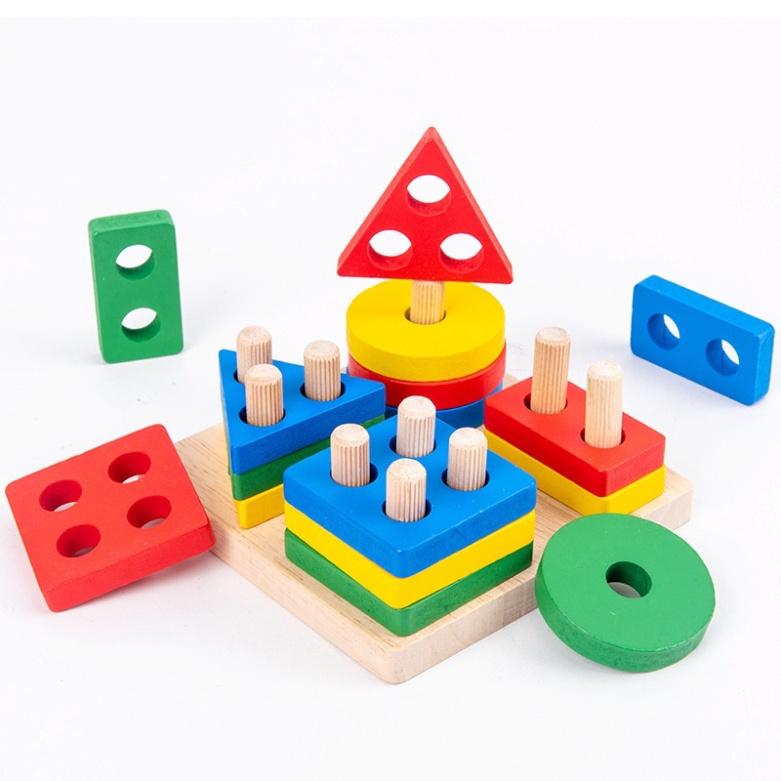 Đồ chơi gỗ thả hình khối 4 cọc cho bé - Đồ chơi thông minh cho bé, phát triển trí tuệ