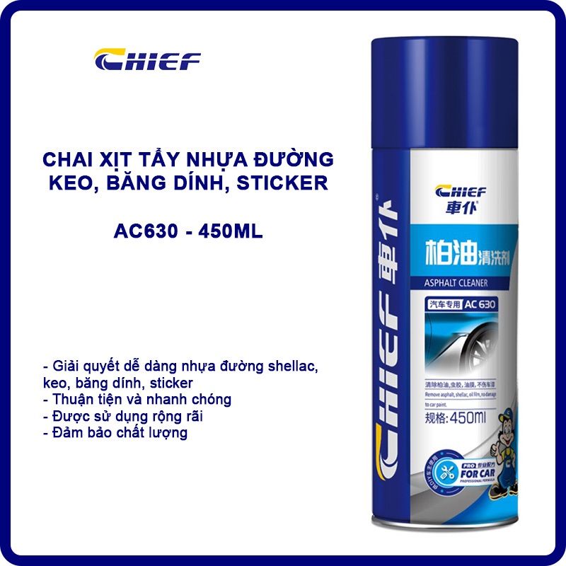 Chai xịt tẩy nhựa đường keo decal băng kính xe ô tô Chief AC630 (dung tích 450ml)