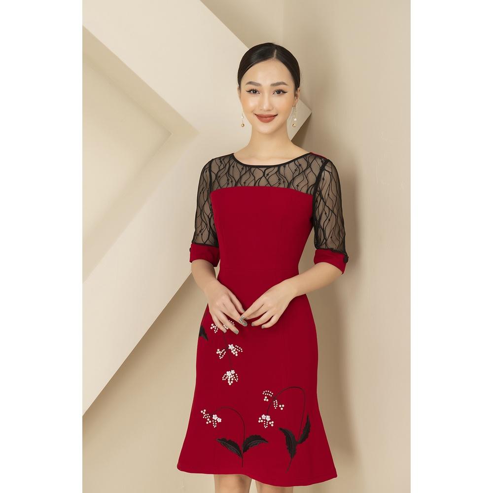 Đầm Nữ LUPERI LFV3104 Tay Lỡ Dáng Xoè Nhẹ Phối Ren Chất Liệu Thái Chéo Cao Cấp