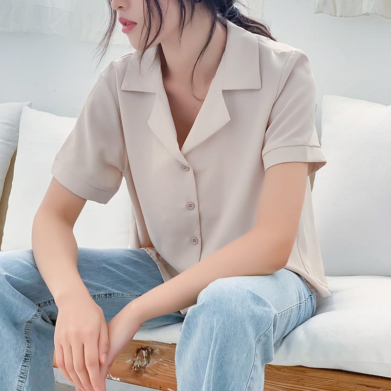 Áo sơ mi voan cổ bẻ cộc tay ulzzang 2181