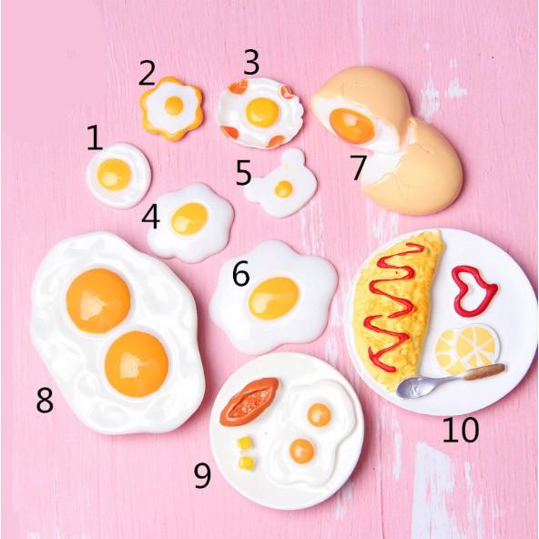 Chuyên Charm * Charm hình trứng chiên, vỏ trứng trang trí nhà búp bê, tiểu cảnh, móc khóa, DIY