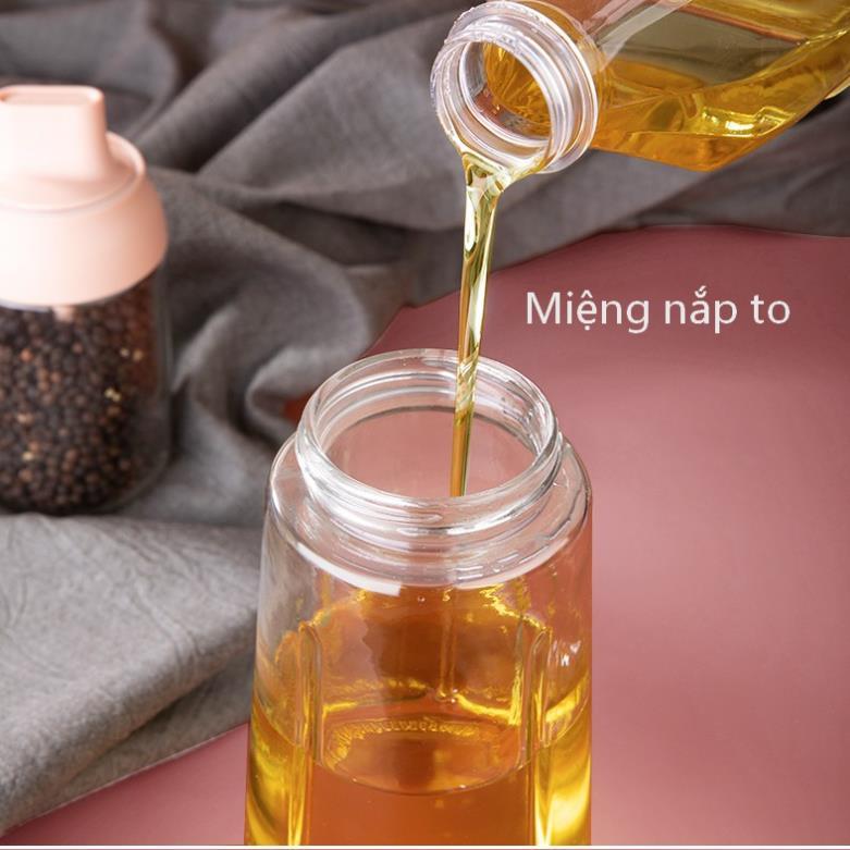 Chai Đựng Dầu Ăn, Bình Rót Dầu Bằng Thủy Tinh Thông Minh Tự Động Mở Nắp Dung Tích 600ml