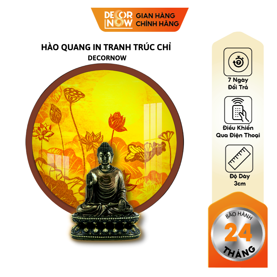 Đèn Hào Quang Phật In Tranh Trúc Chỉ DECORNOW 30,40 cm, Trang Trí Ban Thờ, Hào Quang Trúc Chỉ HOA SEN DCN-TC24