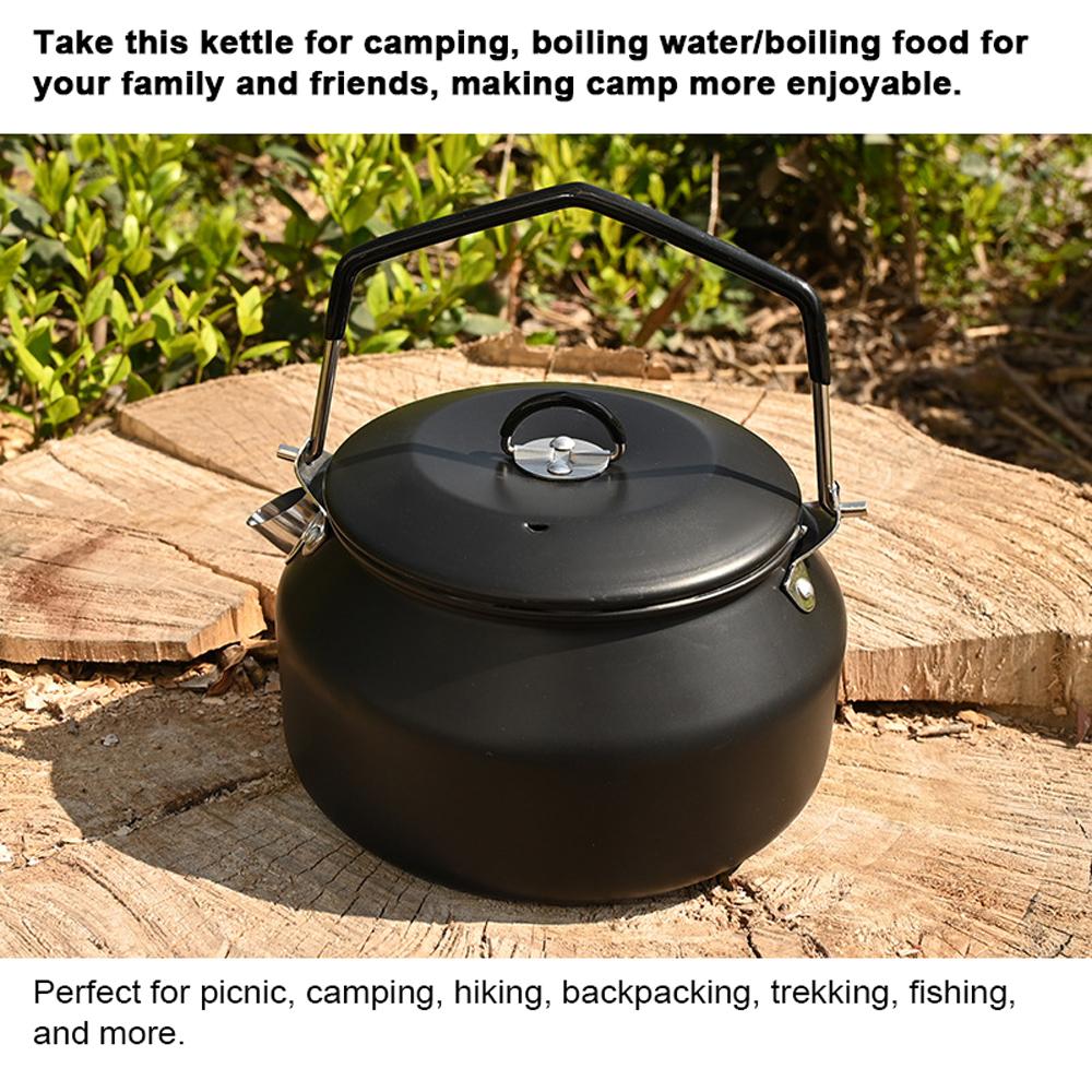 Outdoor Stainless Steel Kettle Locking Handle Camping Hung Pot Portable Coffee Pot Tea Pot Picnic Cooker 1.1L Teapot Water Boiling Accessory