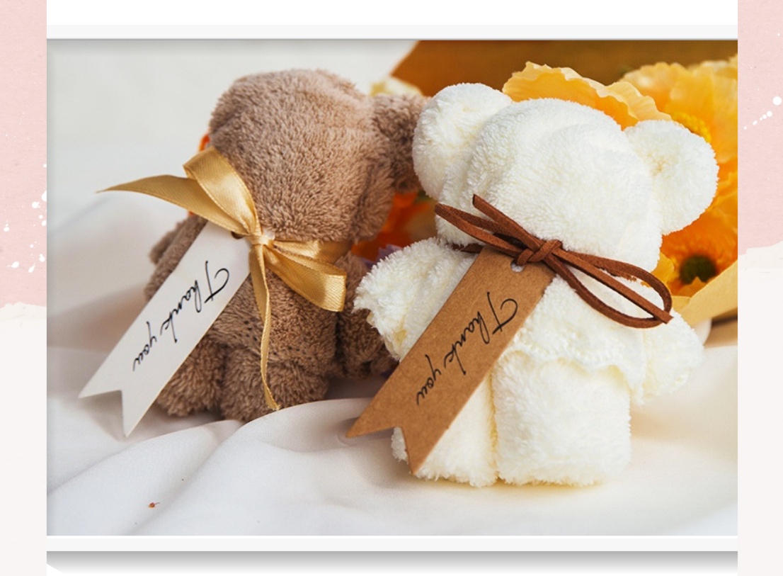 Q965 Khăn Mặt Xếp Thành Gấu Teddy Siêu Dễ Thương, kèm ruy băng và Tag Thank you đính kèm