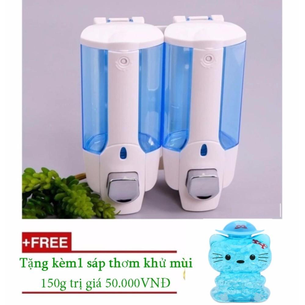 Hộp đựng dầu gội nước rửa tay treo tường nhấn hai bình cao cấp tặng sáp khử mùi 150g  TH832