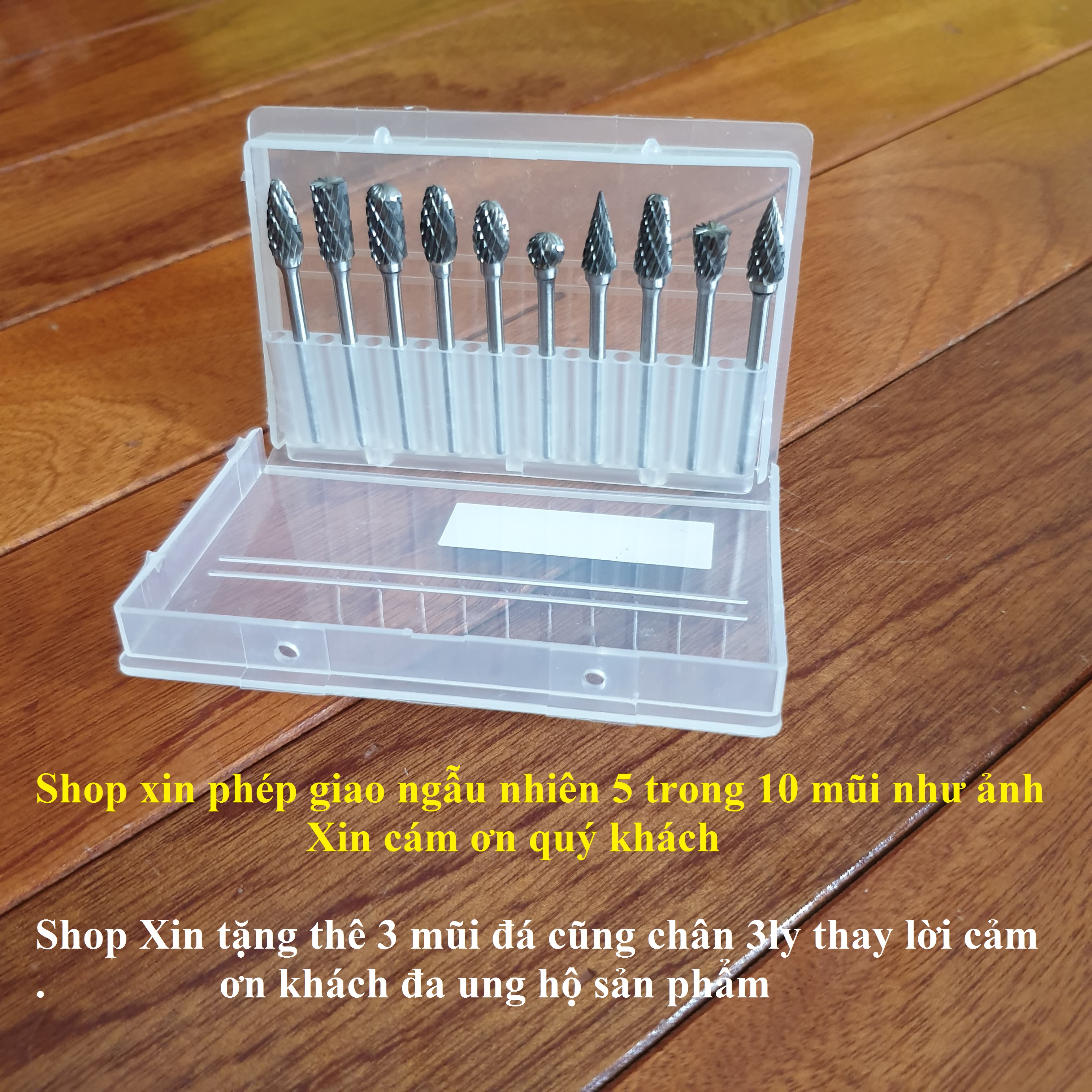 5 mũi mài khắc phay gỗ nhựa mài kim loại mũi hợp kim vonfram chân 3ly đầu 6mm tặng 3 mũi đá chân 3ly