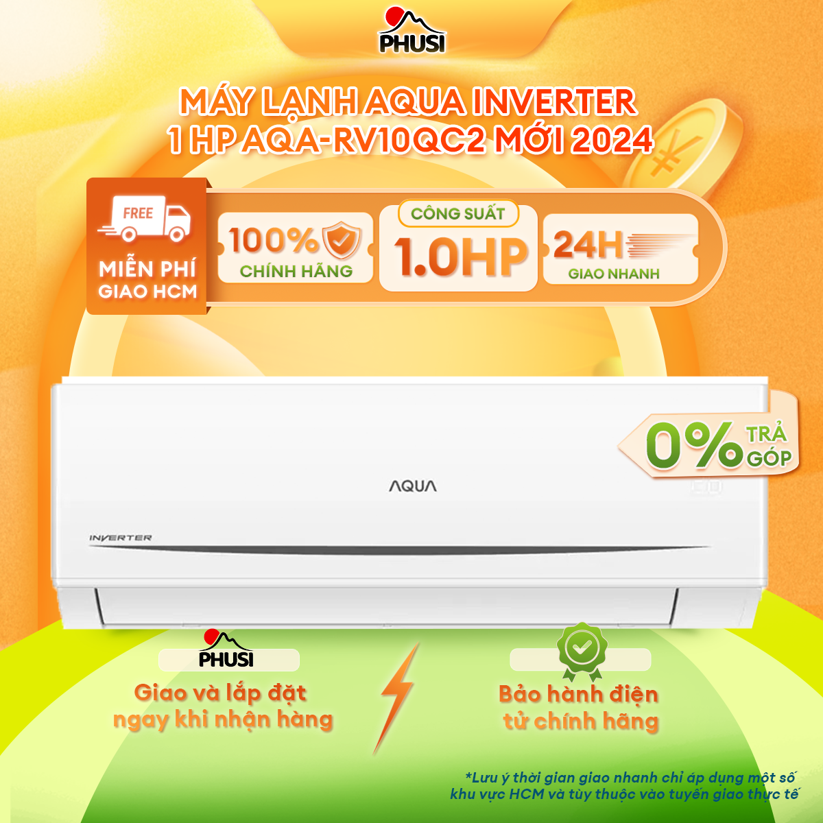 Máy Lạnh Aqua Inverter 1 H.p AQA-RV10QC2 - Hàng chính hãng - Giao HCM và 1 số tỉnh thành