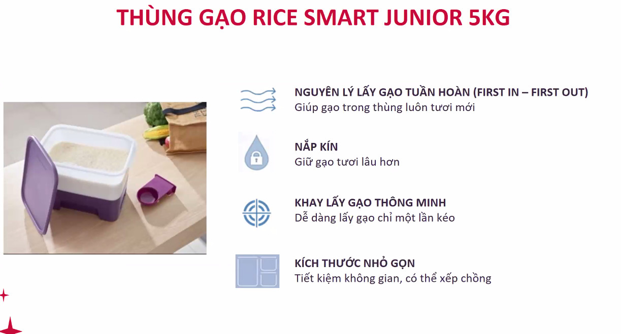 Thùng Gạo Tupperware Rice Smart Junior 5kg - Hàng Chính Hãng