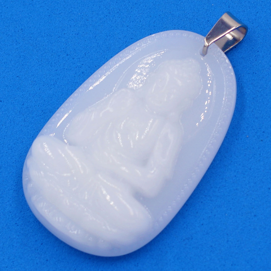 Mặt Phật A di đà đá thạch anh trắng 3.6 cm kèm móc và dây chuyền inox, Mặt Phật bản mệnh