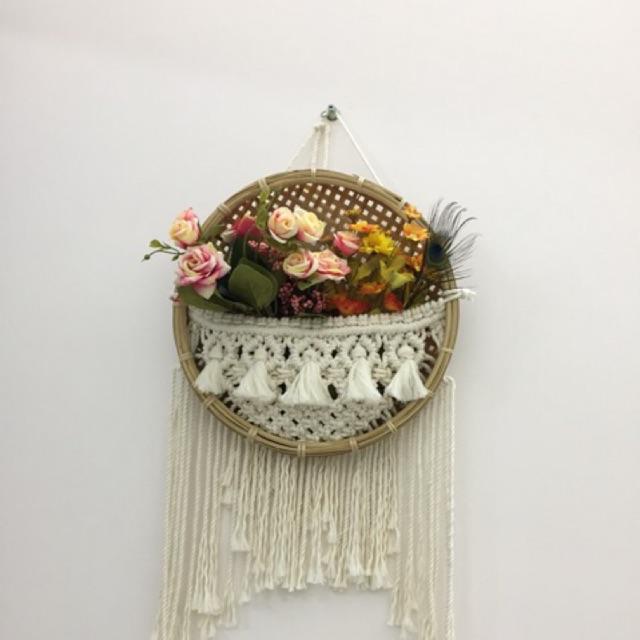 Giỏ trang trí treo tường - Giỏ trang trí đan tay thủ công chất liệu Macrame - Đủ màu