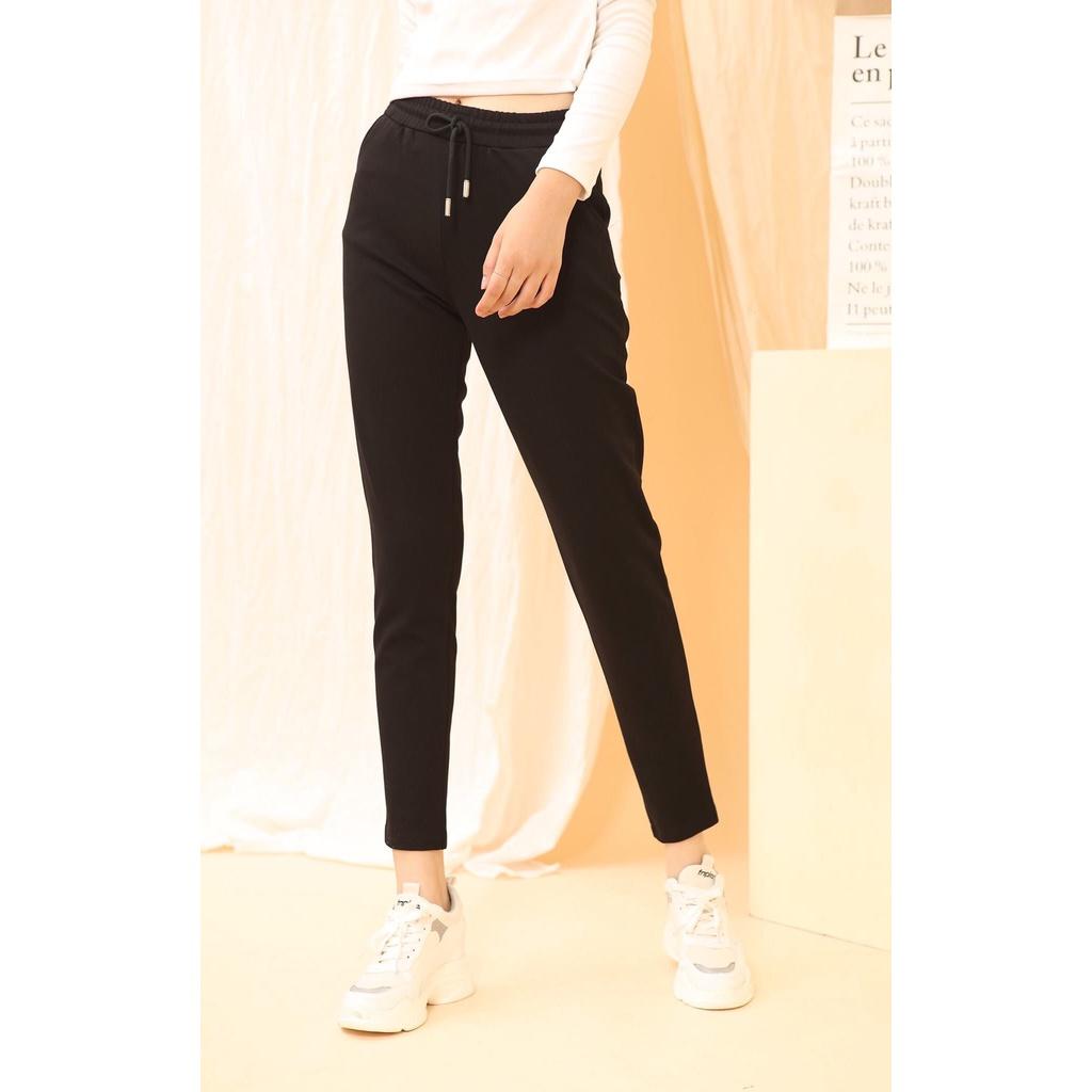 Quần jogger nữ trơn cao cấp, quần thể thao nữ có dây rút màu đen chất liệu Umi cao cấp sản xuất tại Việt nam