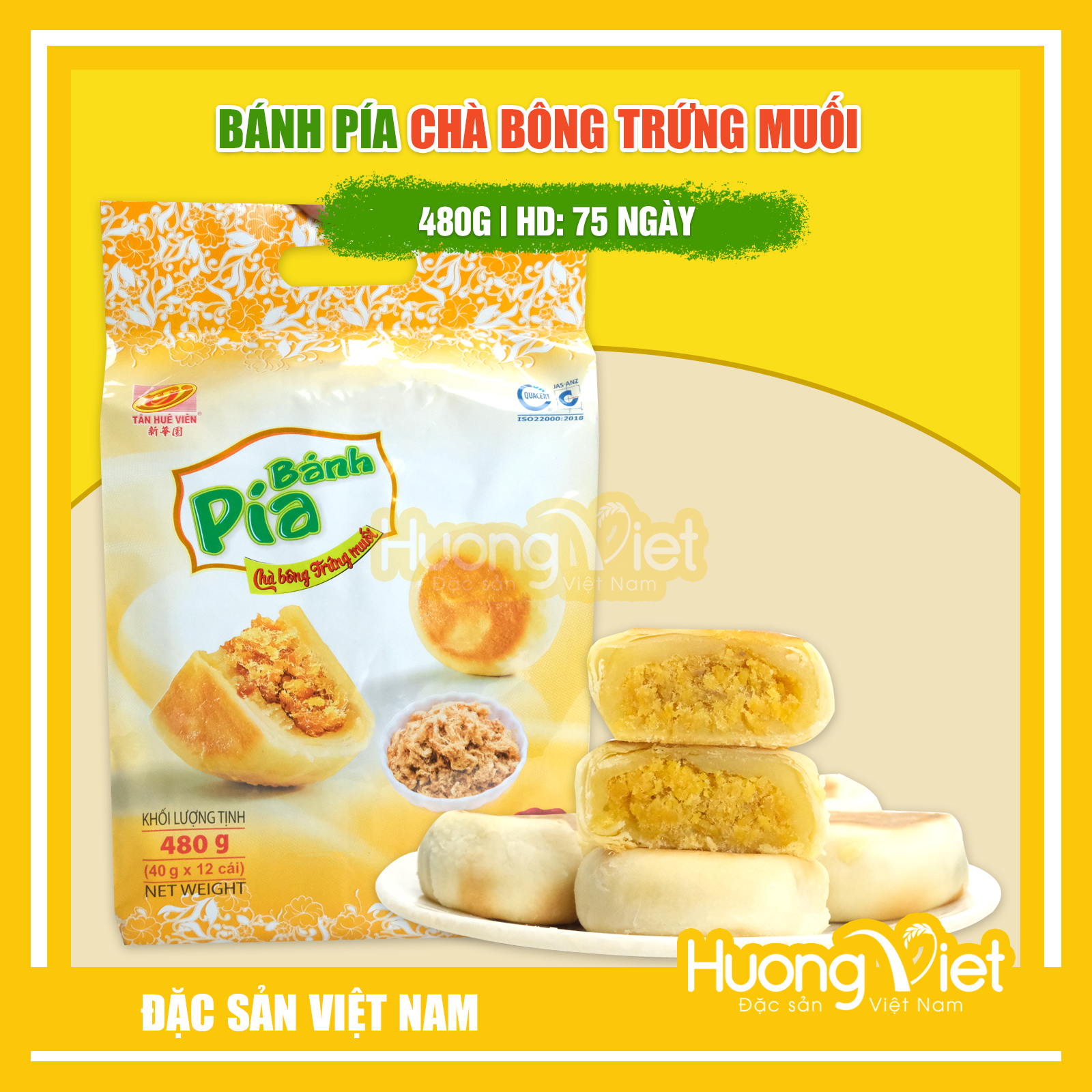 Đặc Sản Sóc Trăng - Bánh Pía Chà Bông Trứng Muối Tân Huê Viên 480G, Bánh Pía Mini Sóc Trăng