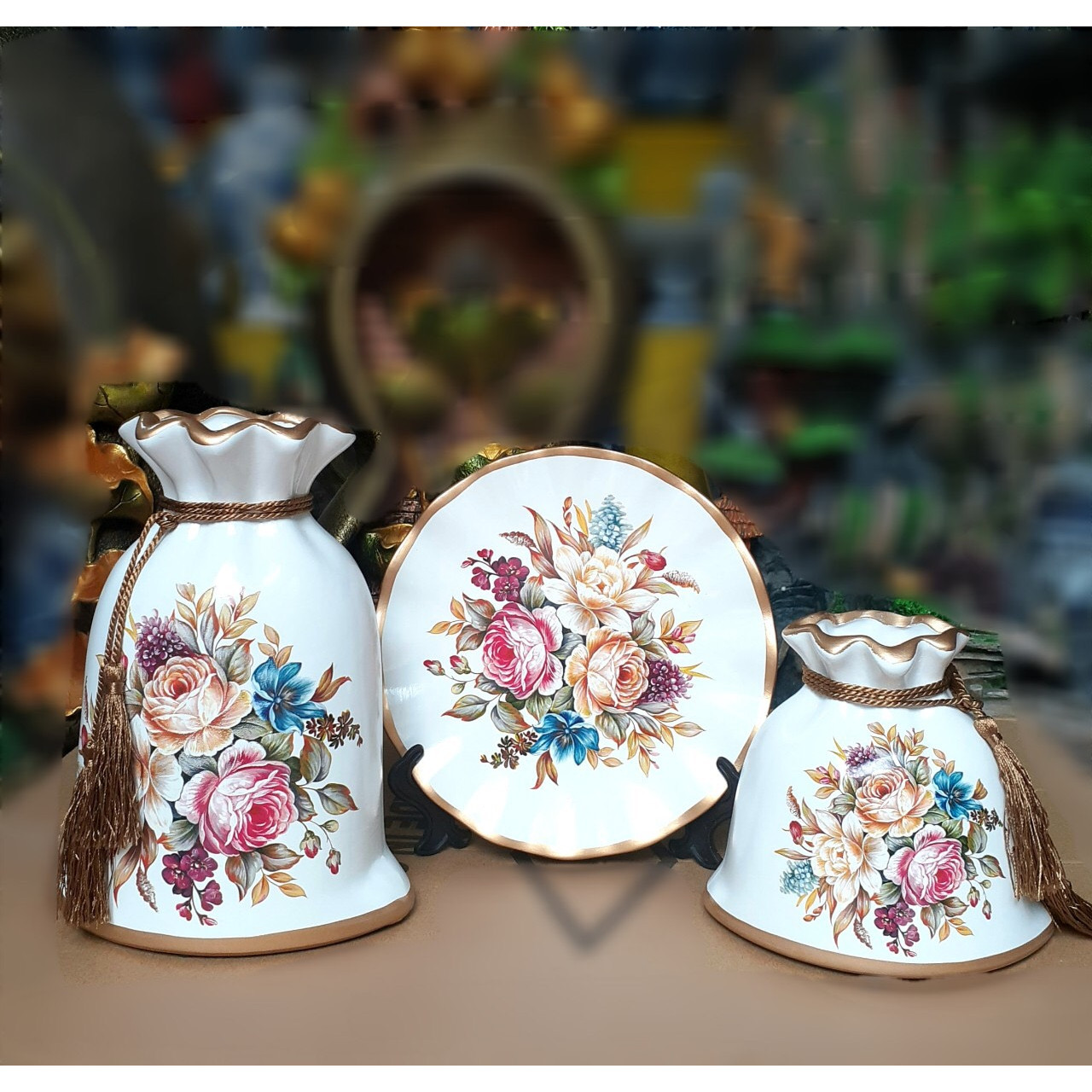 Set 3 bình hoa họa tiết gốm sứ decor cao cấp (Giao mẫu ngẫu nhiên)