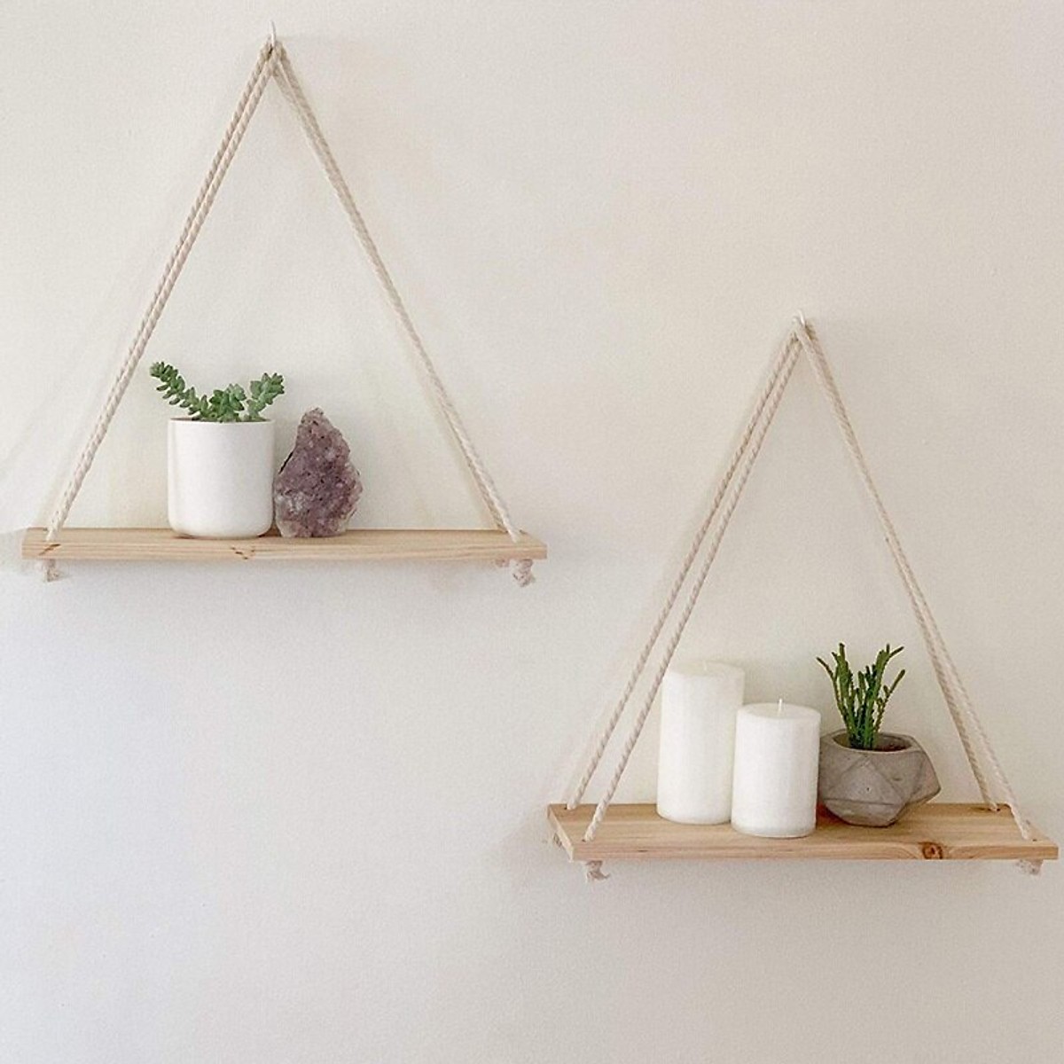 Kệ Treo Trang Trí Bằng Dây Thừng Se Macrame Gỗ Thông Nhập Khẩu - Kích thước: 50x10cm (Kệ không bao gồm các sản phẩm khác)